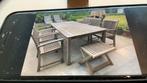 Tribu teak  tuinset grote tafel, vergrijsd, 8 zitplaatsen!, Ophalen, Gebruikt, Bank, 8 zitplaatsen