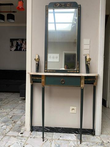 Metalen frans empire stijl console met spiegel en zijlampen, Enlèvement, Comme neuf