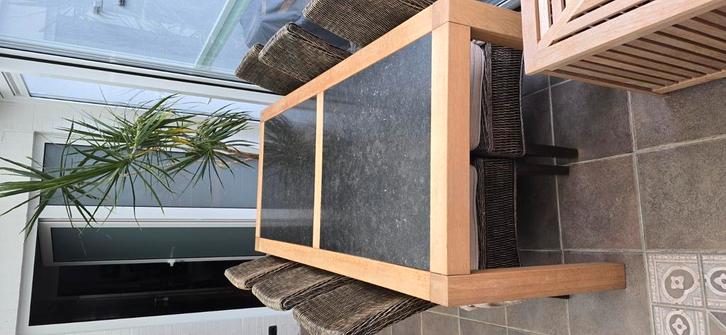 Moderne tafel met granieten blad en 6 stoelen, Huis en Inrichting, Tafels | Eettafels, Zo goed als nieuw, Ophalen