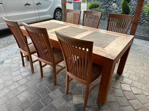 Ensemble de salle à manger table + 6 chaises en teck massif, Maison & Meubles, Salles à manger complètes, Enlèvement
