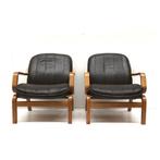 2 vintage Deense fauteuils lederen bekleding jaren '70, Huis en Inrichting, Fauteuils, Ophalen of Verzenden