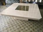 Travertine salontafel met geëtste messing plaat g Matthias, Huis en Inrichting, Tafels | Salontafels, Ophalen, 50 tot 75 cm, Design