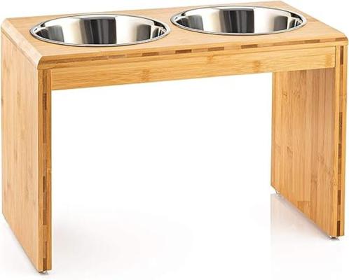 Dubbele voerbak voor honden en katten | bamboehout | Nieuw, Dieren en Toebehoren, Kattenvoerbakken en Drinkbakken, Nieuw, Verzenden