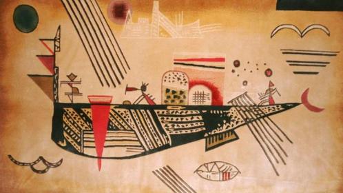 Kunst moderne wandtapijt (Wassily Kandinsky) Van puur zijde, Antiek en Kunst, Kunst | Schilderijen | Modern, Ophalen of Verzenden