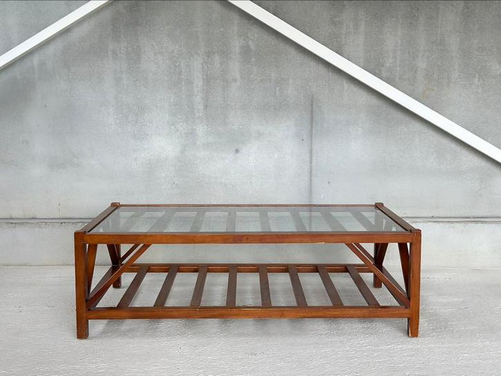 Landelijke salontafel met glas, Antiek en Kunst, Antiek | Meubels | Tafels, Ophalen