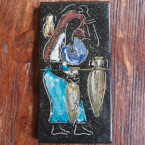 Handgeglazuurde keramische wandplaat 2 tegels, Antiek en Kunst, Antiek | Wandborden en Tegels, Ophalen of Verzenden