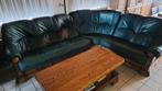 Hoeksalon leder & eiken salontafel, Enlèvement, Utilisé, Cuir