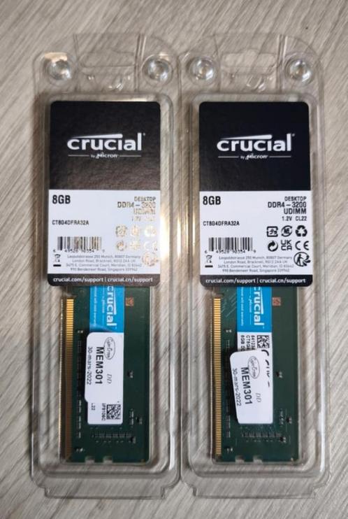 Crucial DDR4 2x8 GB 3200 MHz RAM, Computers en Software, RAM geheugen, Gebruikt, Desktop, DDR4, Ophalen