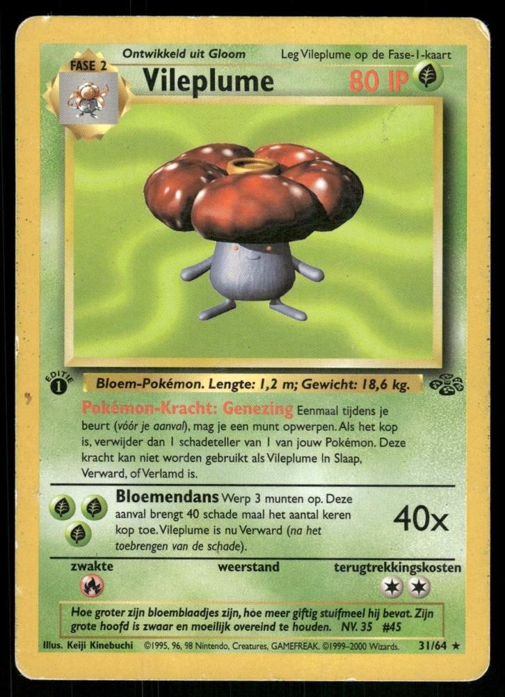 Vileplume 31/64 - Jungle (1st edition) (NL) (Good), Hobby en Vrije tijd, Verzamelkaartspellen | Pokémon, Gebruikt, Verzenden