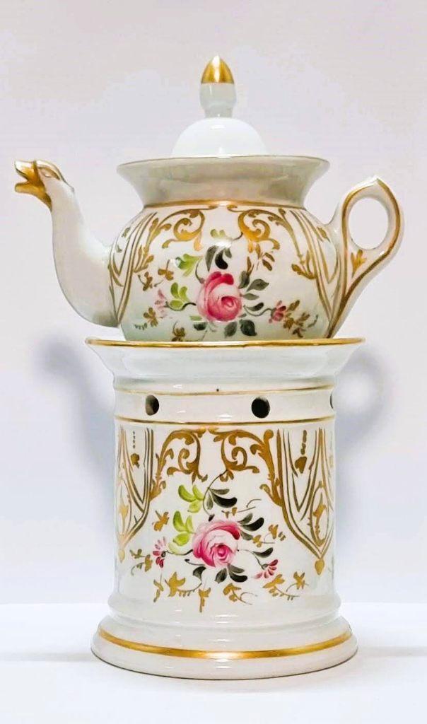 théière parisienne avec chauffe-plat, Antiquités & Art, Antiquités | Porcelaine, Enlèvement ou Envoi