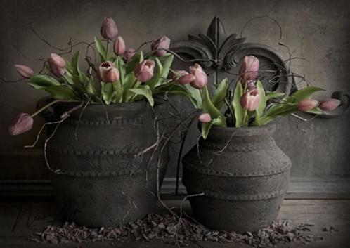 Decoboard 2 potten met tulpen, Huis en Inrichting, Woonaccessoires | Wanddecoraties, Nieuw, Ophalen of Verzenden