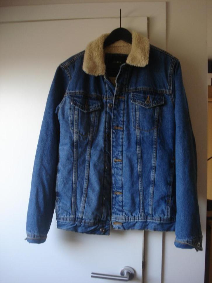 Zara jeansjas met wol, heren/jongens. mt S, Kleding | Heren, Jassen | Winter, Gedragen, Maat 46 (S) of kleiner, Blauw, Ophalen of Verzenden