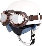 Lederen vintage helm maat M met bril & ingebouwd vizier., Motoren, M, Dames, Overige typen, Nieuw zonder kaartje