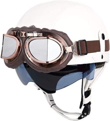 Lederen vintage helm maat M met bril & ingebouwd vizier. beschikbaar voor biedingen