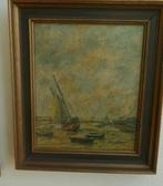 Oud schilderij op doek zeegezicht, Antiek en Kunst, Ophalen of Verzenden