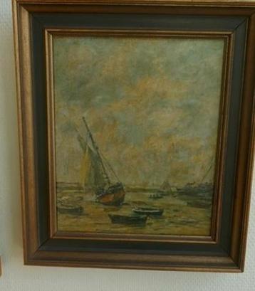 Oud schilderij op doek zeegezicht  beschikbaar voor biedingen
