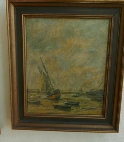Oud schilderij op doek zeegezicht, Antiek en Kunst, Kunst | Schilderijen | Klassiek, Ophalen of Verzenden
