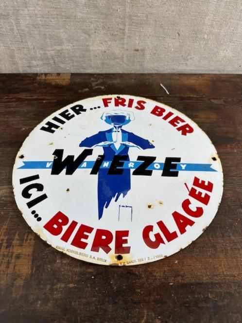 reclamebord Wieze emaillebord emaille bord reclame bier pils, Verzamelen, Merken en Reclamevoorwerpen, Reclamebord, Ophalen