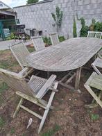 Teak terras tafel plus 8 stoelen, Tuin en Terras, Ophalen, Zo goed als nieuw