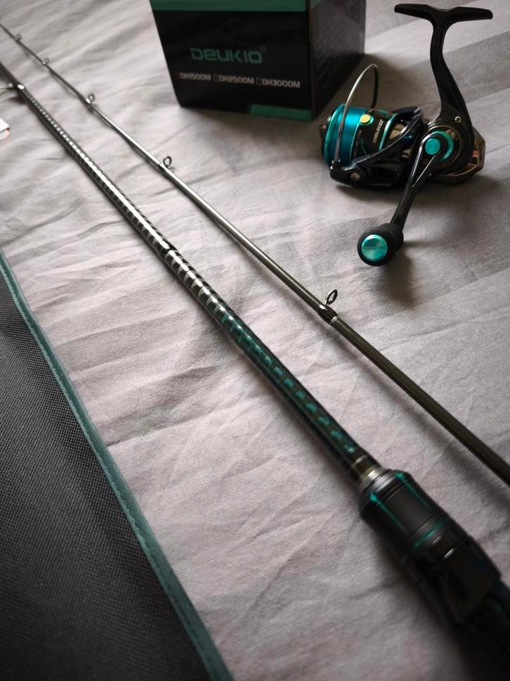 hengelset van 224cm - 8/20gr + haspel 1500 + 18/100 nylon, Watersport en Boten, Hengelsport | Zeevissen, Nieuw, Complete set, Ophalen of Verzenden