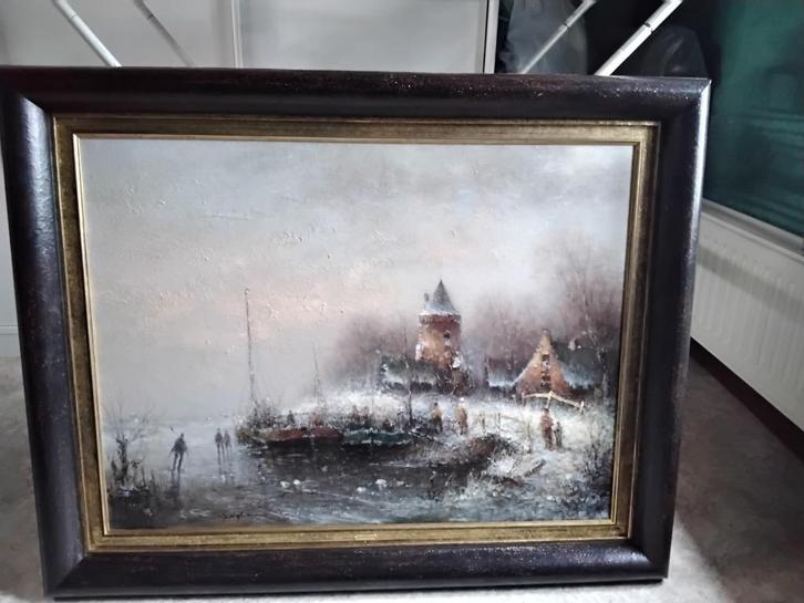 Schilderij met winterlandschap op canvas, Antiek en Kunst, Kunst | Schilderijen | Abstract, Ophalen