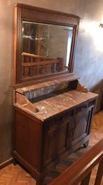 Meuble ancien avec miroir et plateau en marbre, Ophalen, Gebruikt