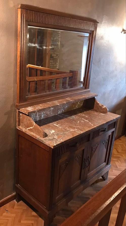 Meuble ancien avec miroir et plateau en marbre, Huis en Inrichting, Kasten | Dressoirs, Gebruikt, Ophalen
