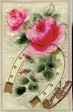 Rozen en hoefijzer op prachtige CPA in reliëf - Circa 1910, Ophalen of Verzenden, Voor 1920, Gelopen, Henegouwen