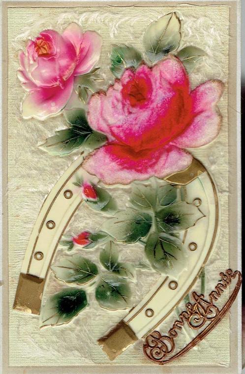 Rozen en hoefijzer op prachtige CPA in reliëf - Circa 1910, Verzamelen, Postkaarten | België, Gelopen, Henegouwen, Voor 1920, Ophalen of Verzenden