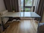 Jolie table en verre blanc /alu mooi tafel wit glas en alu, Huis en Inrichting, Tafels | Eettafels, Ophalen, Gebruikt, 50 tot 100 cm
