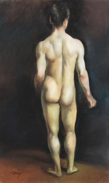 Pastel schilderij de naakte man, Ophalen of Verzenden