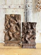 Houtsnijwerk (2) - Hout - Shiva & Ganesha - India - Eind 19e, Antiek en Kunst, Kunst | Beelden en Houtsnijwerken, Verzenden