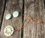 Vintage keramieken juwelenset : ketting & clips oorbel, Handtassen en Accessoires, Oorbellen, Groen, Knopjes of Stekers, Overige materialen