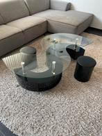 Glazen salontafel met zwart onderstel, Huis en Inrichting, Tafels | Salontafels, Ophalen, Zo goed als nieuw
