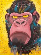 Aap chimpansees 85cm lang 75cm breed, Antiek en Kunst, Kunst | Schilderijen | Modern, Ophalen of Verzenden