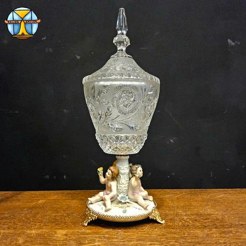 Vintage itliaans porseleinen kristal / gemberpot bonbonniere, Antiek en Kunst, Antiek | Glaswerk en Kristal, Ophalen of Verzenden
