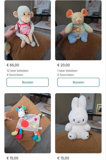 Verschillende knuffels en knuffeldoekjes beschikbaar voor biedingen