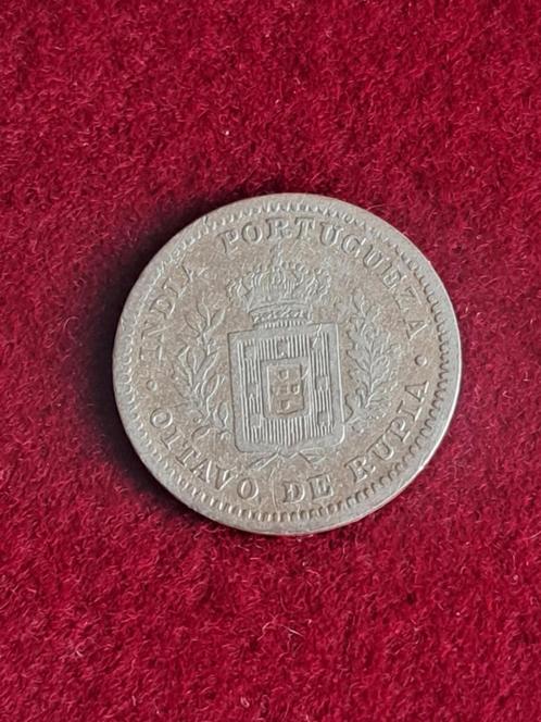 1881 Portugees India (Goa) 1/8 rupia in zilver, Postzegels en Munten, Munten | Azië, Losse munt, Zuid-Azië, Zilver, Verzenden