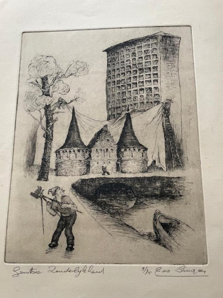 Ets van Geo Langie: Gentse Zindelijkheid, Antiek en Kunst, Kunst | Etsen en Gravures, Ophalen