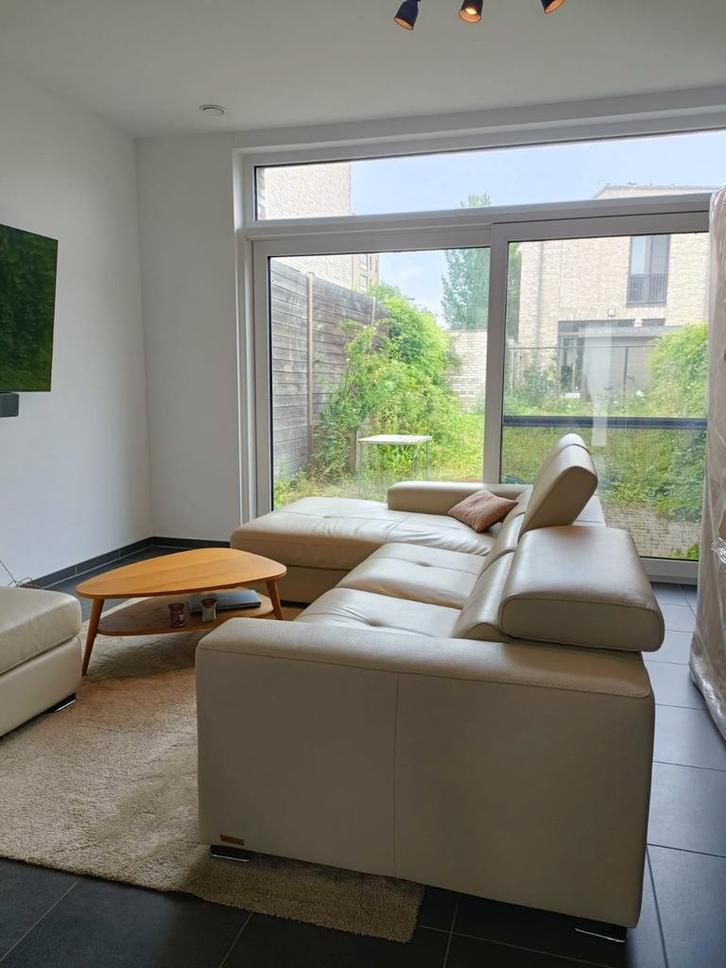 Poltronesofa Luxe POROTTO leren hoekbank + grote poef, Huis en Inrichting, Zetels | Complete zithoeken, Zo goed als nieuw, Leer