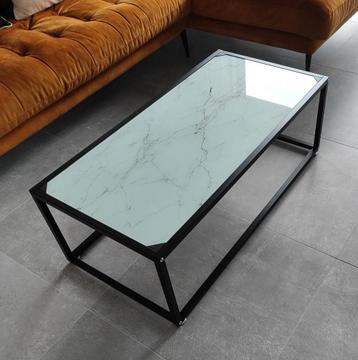 Salontafel glas/ijzer marmerlook beschikbaar voor biedingen