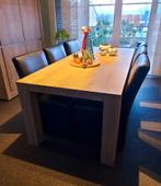 6 zwarte eetkamerstoelen in namaakleder, in goede staat, Ophalen, Zwart