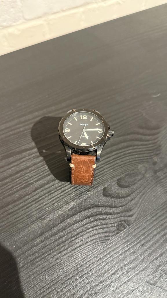 Fossil Nate Men's JR1450, Handtassen en Accessoires, Horloges | Heren, Gebruikt, Polshorloge, Overige merken, Staal, Leer, Ophalen of Verzenden