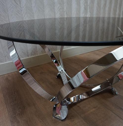 Sale: Vintage ronde glazen salontafel, Huis en Inrichting, Tafels | Salontafels, Gebruikt, Glas, Metaal, Ophalen of Verzenden