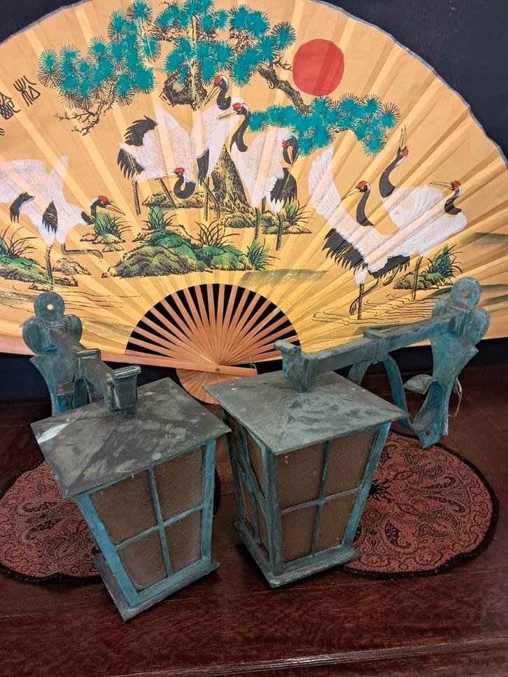 Identiek paar antieke buiten wandlampen – volledig brons / m, Antiek en Kunst, Antiek | Verlichting, Ophalen