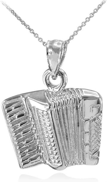 Massief zilveren accordeonmuziek hanger ketting beschikbaar voor biedingen