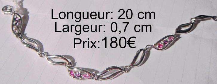 Bracelet articulé en argent avec 9 gemmes mauves/roses NEUF, Bijoux, Sacs & Beauté, Bracelets, Neuf, Argent, Argent, Avec pierre précieuse