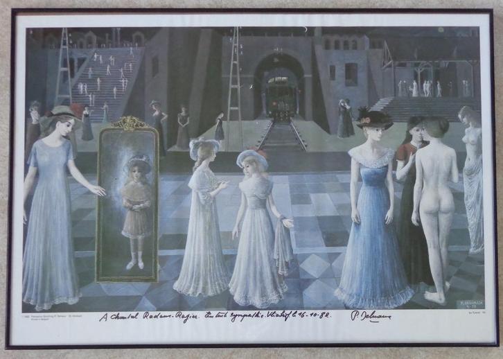 PAUL DELVAUX / LE TUNNEL / KLEUROFFSET / 71x101cm KADER SIG, Antiek en Kunst, Kunst | Litho's en Zeefdrukken, Ophalen