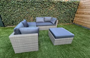 Loungeset 4-delig in grijs inclusief kussens, Enlèvement, Comme neuf, Sets de jardin