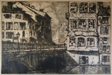 gravure --- Vue de la ville avec pont, Enlèvement ou Envoi
